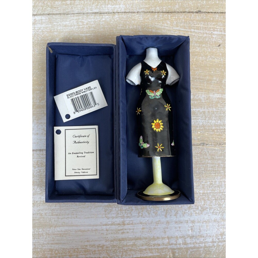 2001 Kelvin Chen Body Vase Black Dress Butterfly Floral Design #542 Orginal Box